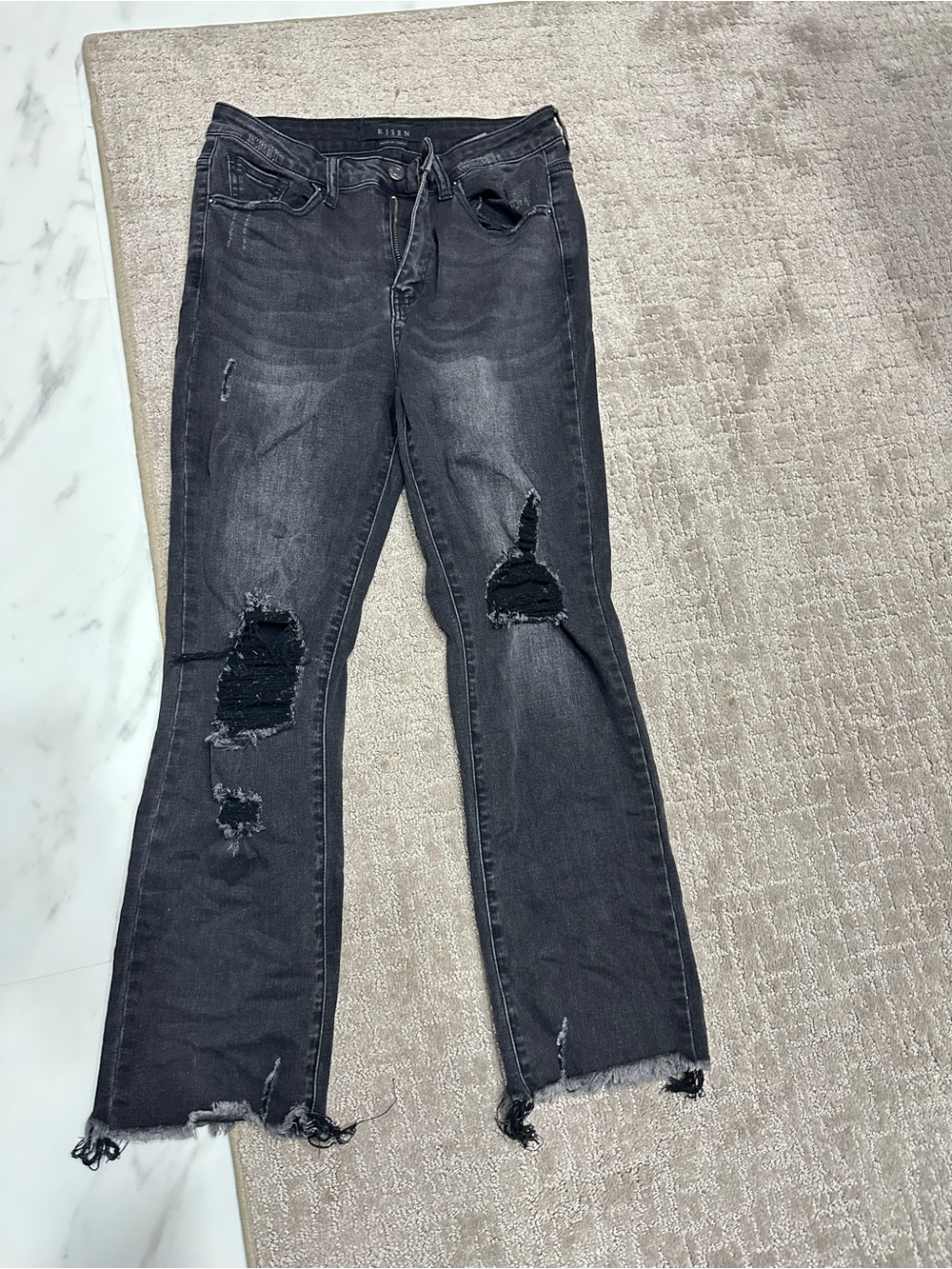 Women’s Straight Leg Distressed Black Jeans
